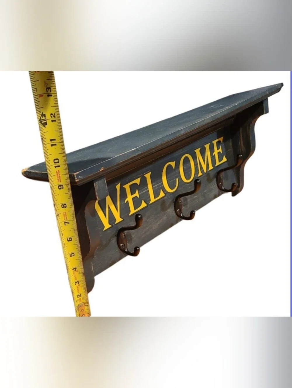 Welcome Shelf with Coat Hooks Wall Decor Primative Style/Coat Hooks